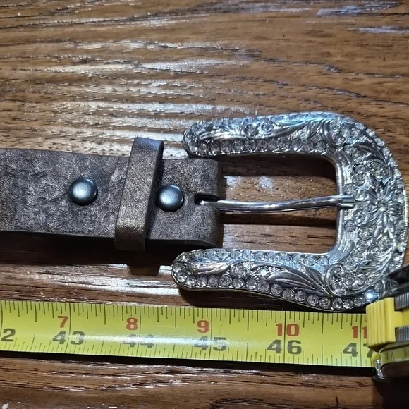 Genuine Leather Western-Style Belt with Ornate Buckle - Brown - Picture 3 of 7